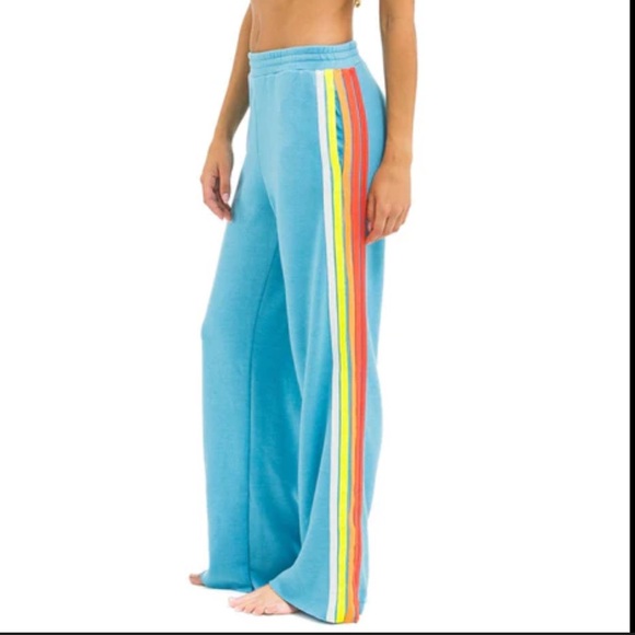 Aviator Nation Pants - AVIATOR NATION 
5 STRIPE WIDE LEG POCKET SWEATPANTS  AQUA  SZ XS